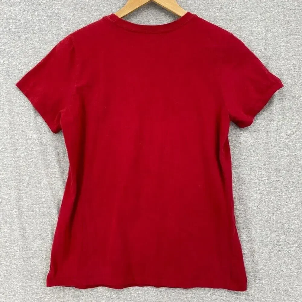 The Nike Tee Shirt Womens Large Red Blue Letters Short Sleeve Athletic Cut